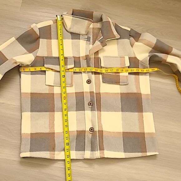 Cotton Emporium Plaid gray Cream Shacket Shirt Wool small Cabincore Granola Girl - Picture 6 of 8
